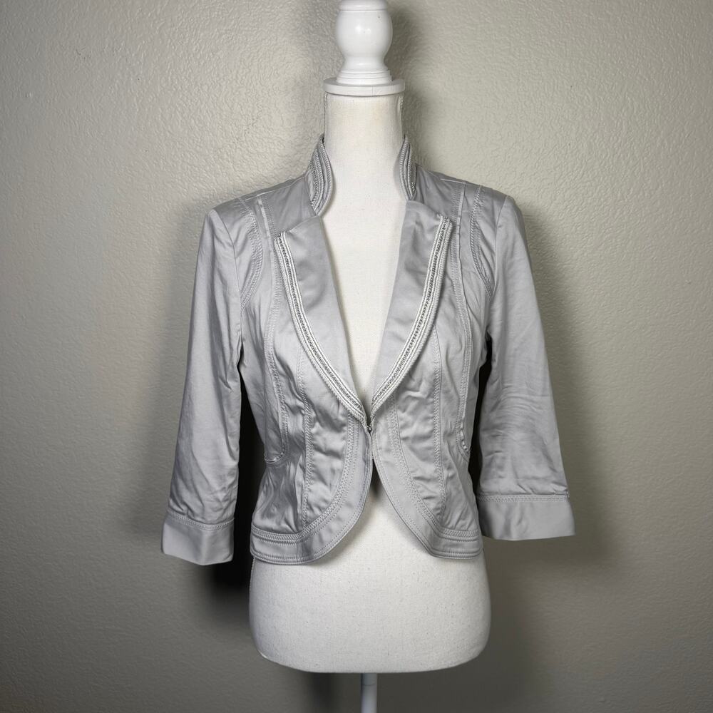 White House Black Market grey women's crop blacker jacket size 6 embelished